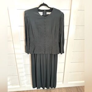 Y2K Vintage Valerie Stevens pleated grandmacore midi green rayon dress 12